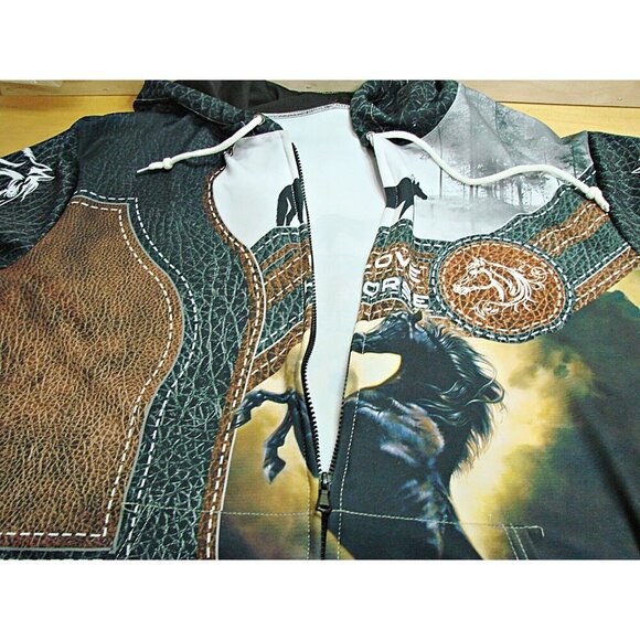 Love American Horse 3D All Over Design Full Zip Up Hoodie Leather Print Size 2X? - Picture 5 of 9